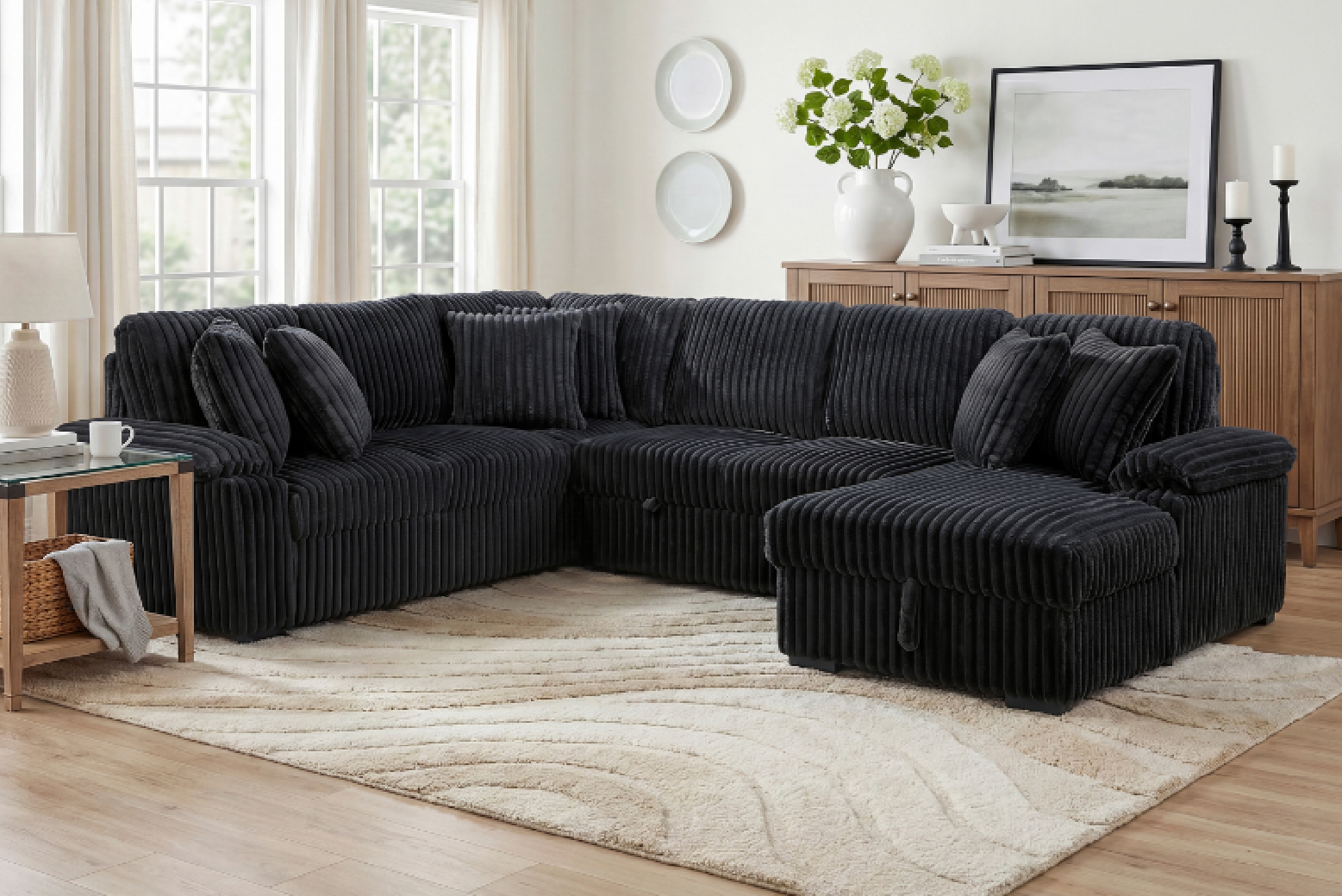 Ridge Black Corduroy Sleeper Sectional | Homelegance | Phoenix AZ