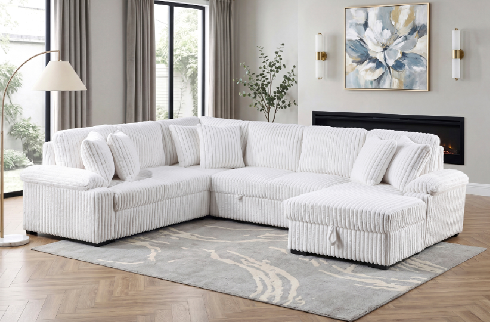 Ridge White Corduroy Sleeper Sectional | Homelegance | Phoenix AZ