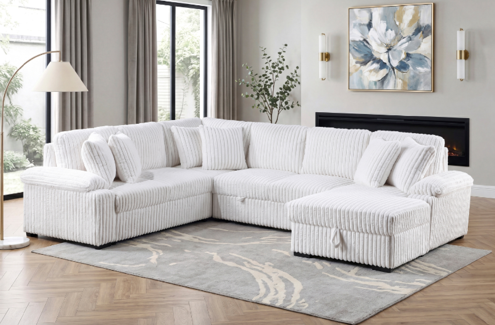 Ridge White Corduroy Sleeper Sectional | Homelegance | Phoenix AZ