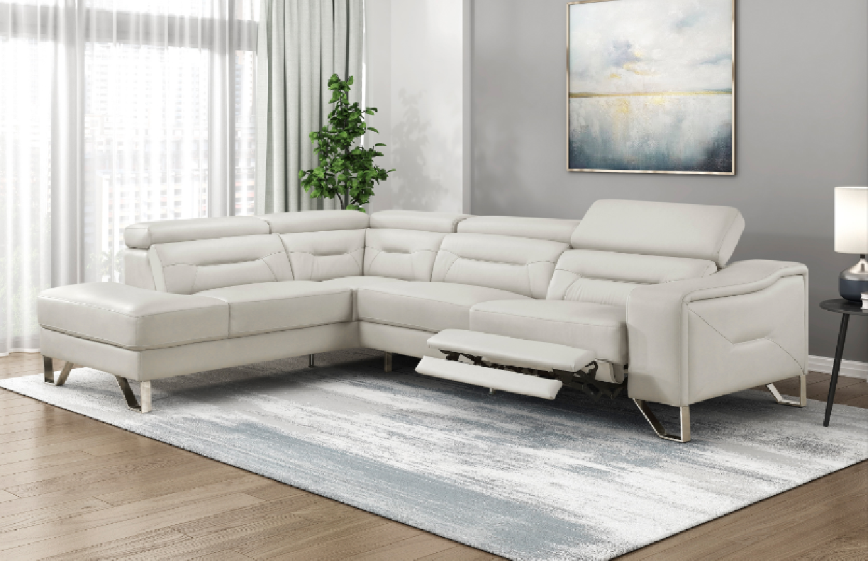 Ventura Light Gray Leather Power Sectional | Homelegance | Phoenix AZ