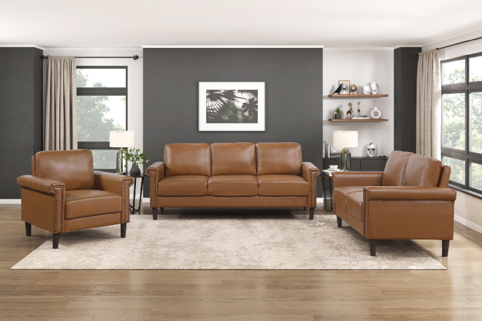 Heritage Brown Faux Leather Sofa Set | Homelegance | Phoenix AZ
