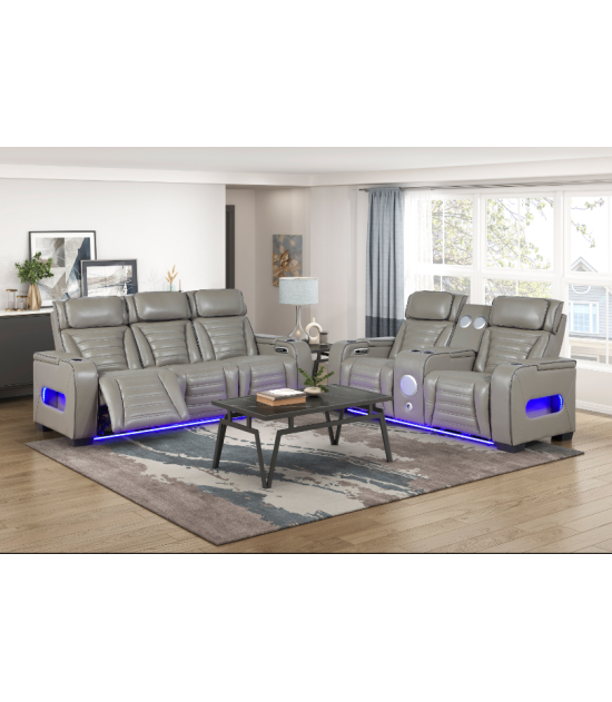Cyber Gray Leather Power Sofa Set | Homelegance | Phoenix AZ