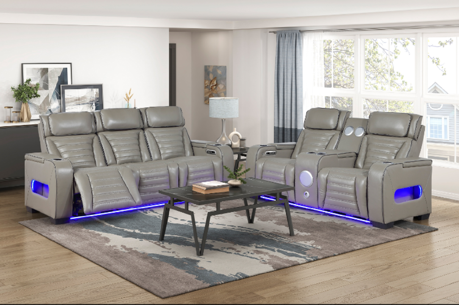 Cyber Gray Leather Power Sofa Set | Homelegance | Phoenix AZ