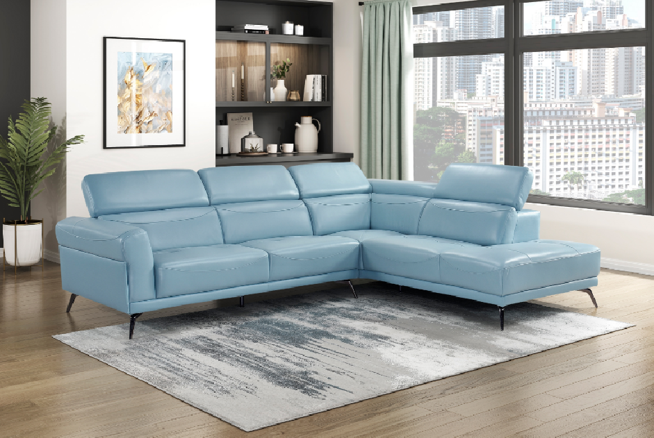 Giselle Blue Leather 2-Piece Sectional | Homelegance | Phoenix AZ