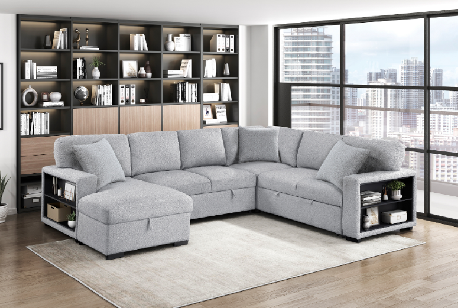 Pompano Gray Bouclé Sleeper Sectional | Homelegance | Phoenix AZ