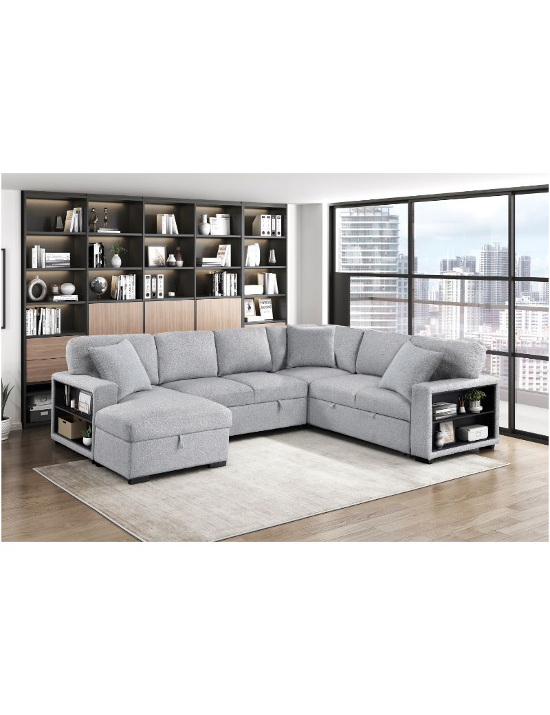 Pompano Gray Bouclé Sleeper Sectional | Homelegance | Phoenix AZ