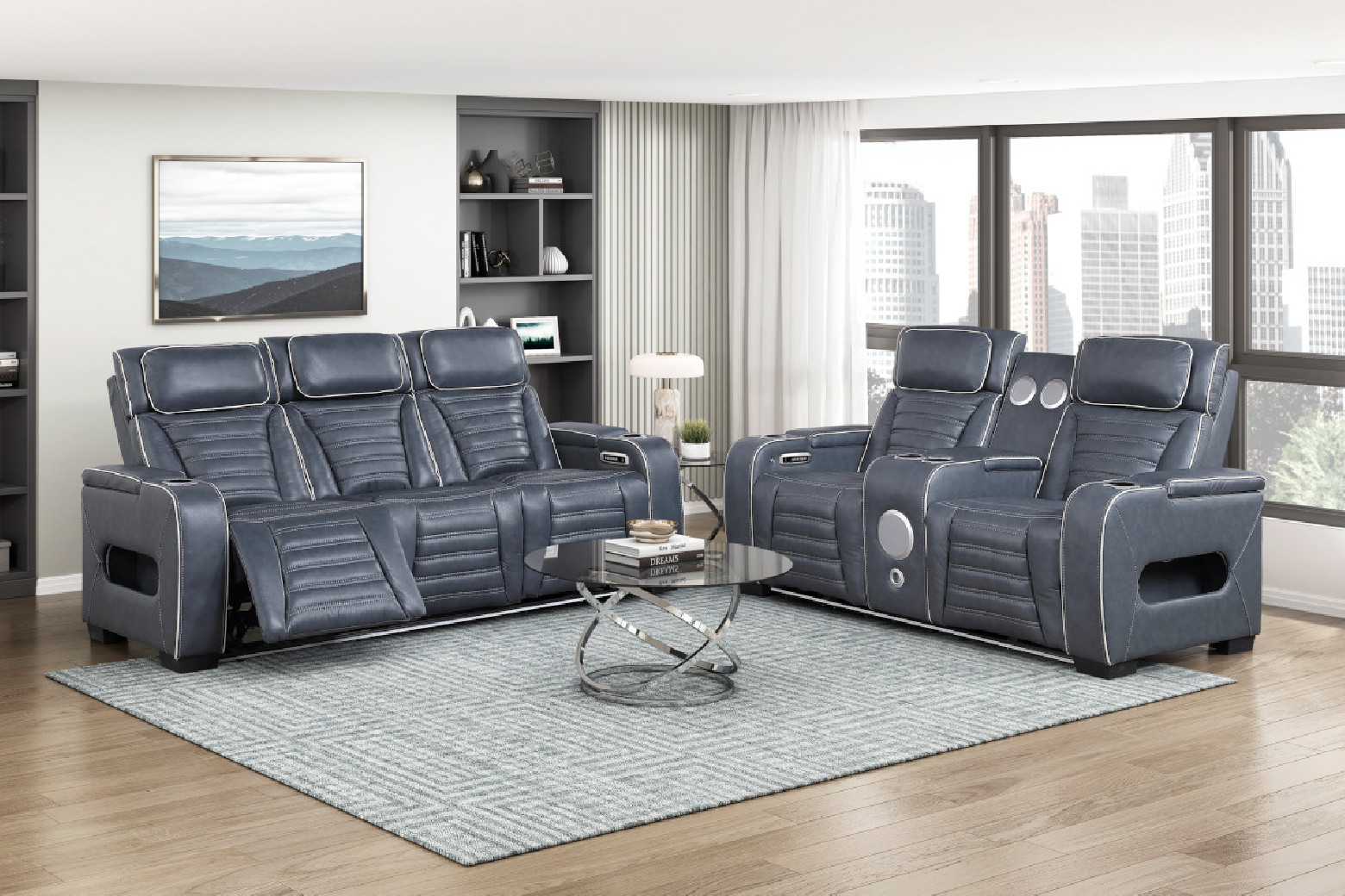 Cyber Gray Leather Power Sofa Set | Homelegance | Phoenix AZ
