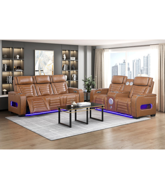 Cyber Gray Leather Power Sofa Set | Homelegance | Phoenix AZ