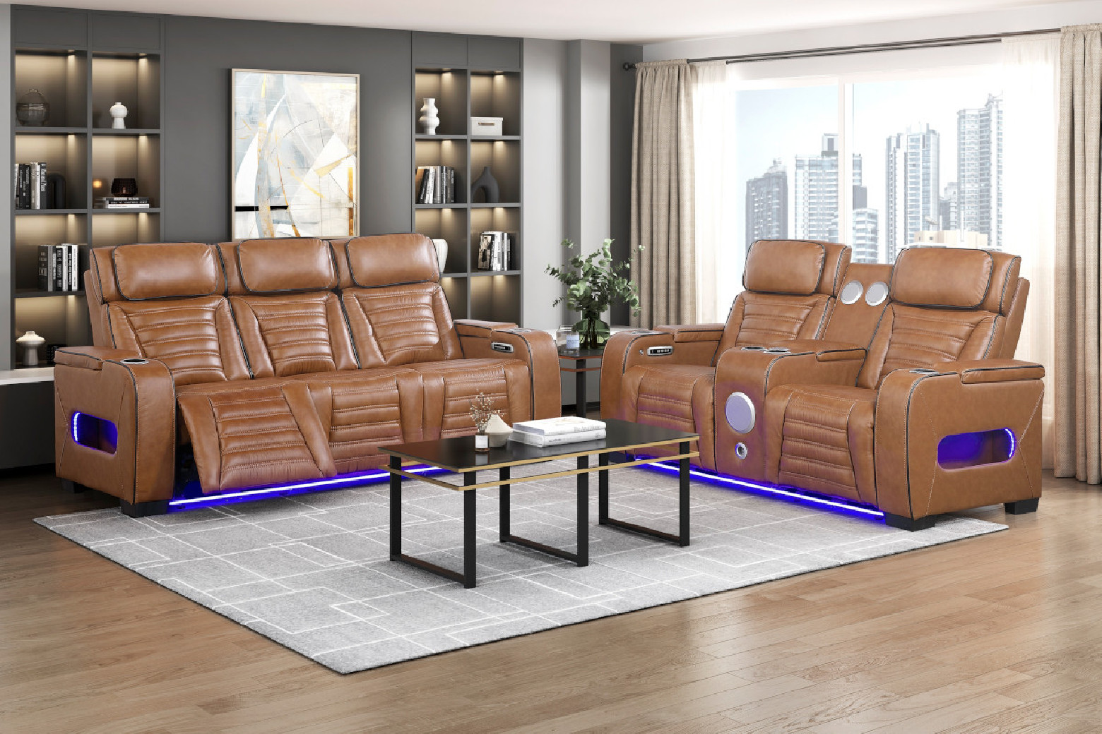 Cyber Gray Leather Power Sofa Set | Homelegance | Phoenix AZ