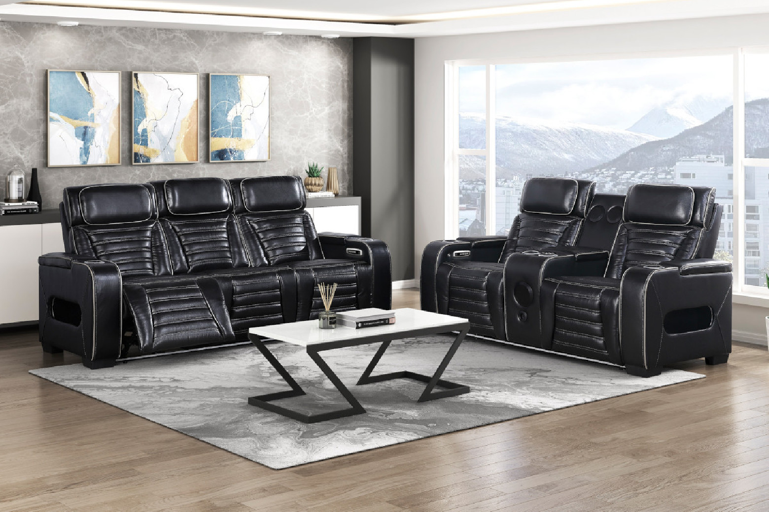 Cyber Gray Leather Power Sofa Set | Homelegance | Phoenix AZ