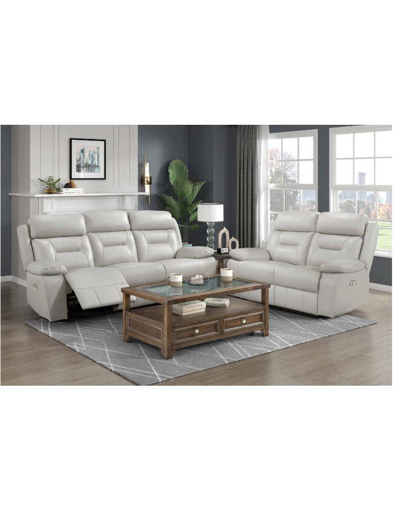 Laconia Silver Leather Power Reclining Sofa Set | Homelegance | Phoenix AZ