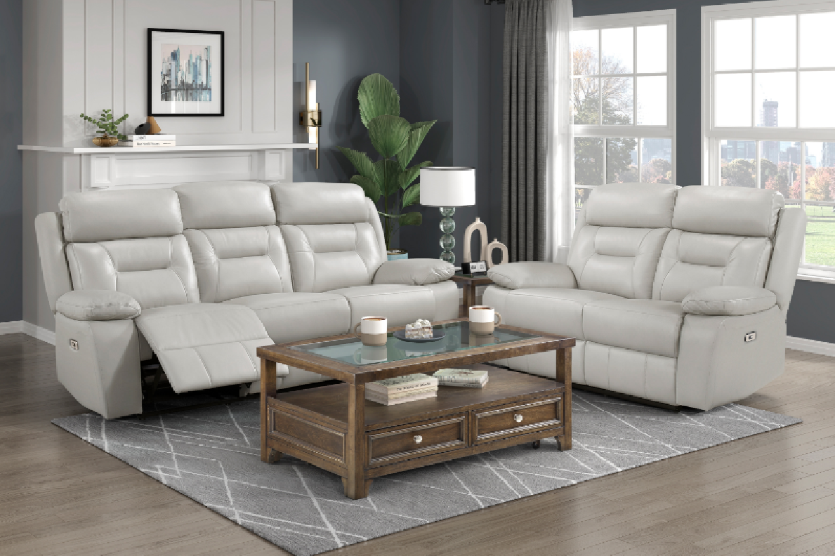 Laconia Silver Leather Power Reclining Sofa Set | Homelegance | Phoenix AZ