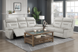 Laconia Silver Leather Power Reclining Sofa Set | Homelegance | Phoenix AZ