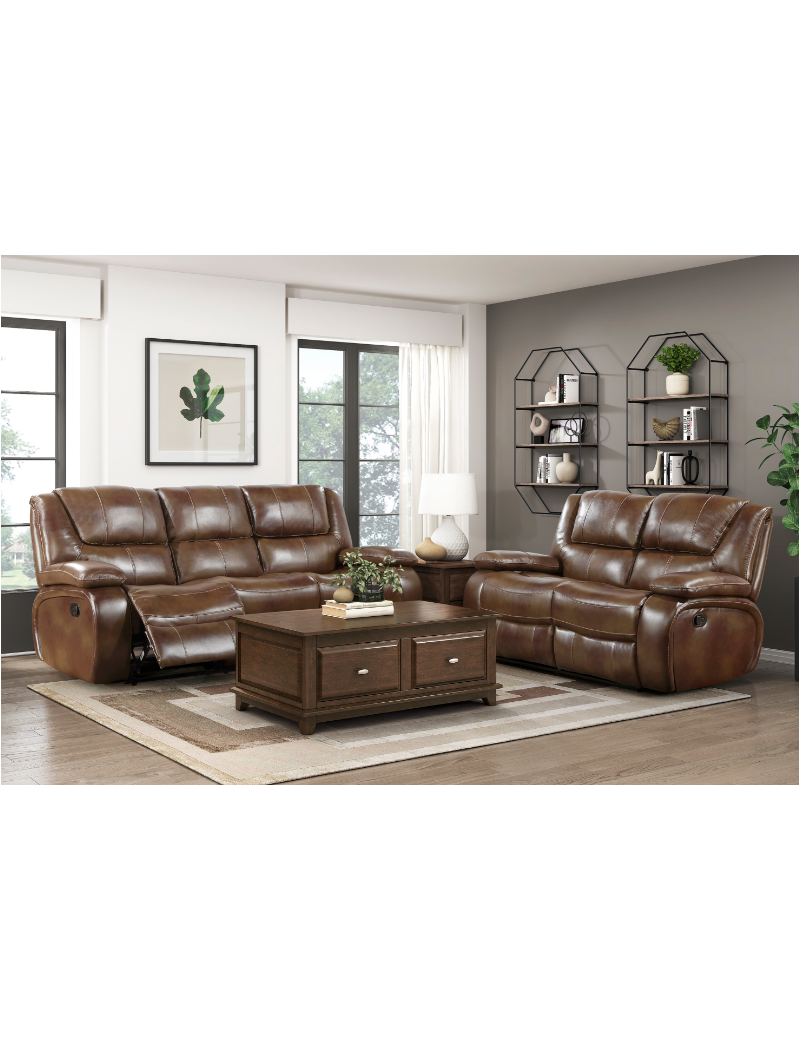 Ellicott Brown Leather Reclining Sofa Set | Homelegance | Phoenix AZ