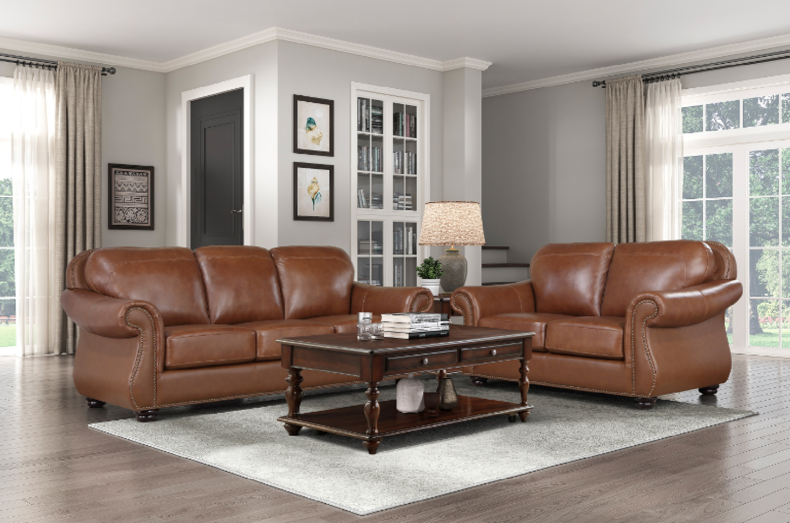 Attleboro Camel Brown Leather Sofa Set | Homelegance | Phoenix AZ