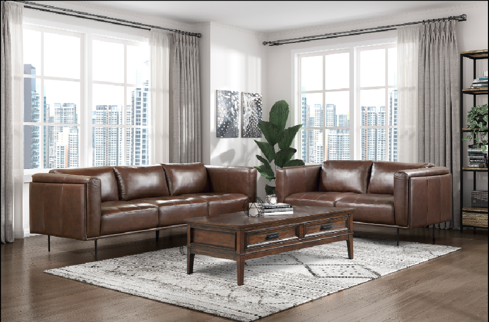 Soren Brown Modern Leather Sofa Set | Homelegance | Phoenix AZ