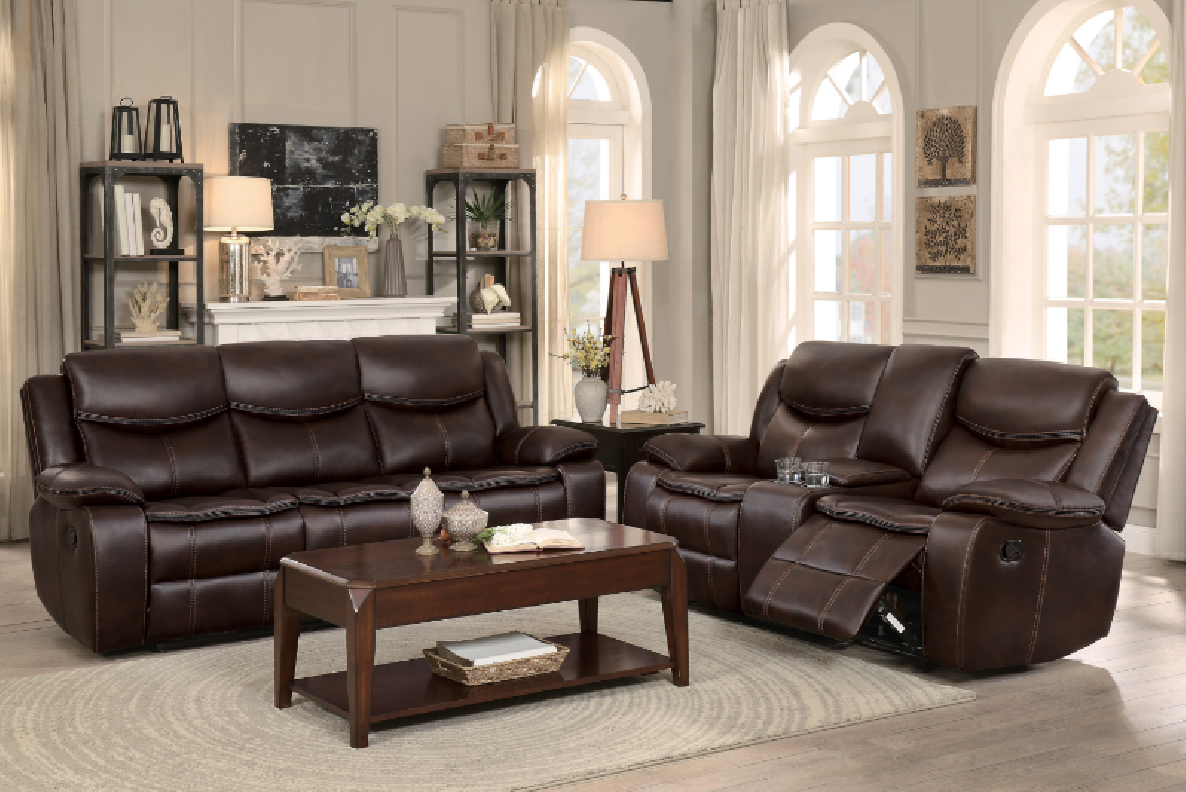 Bastrop Brown Microfiber Reclining Sofa Set | Homelegance | Phoenix AZ