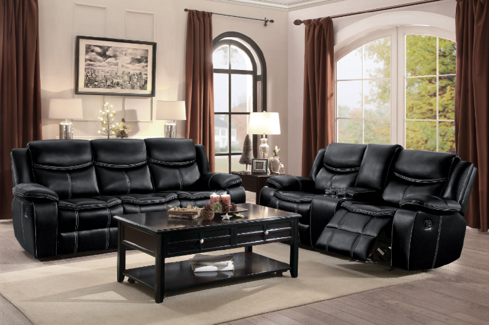 Bastrop Brown Microfiber Reclining Sofa Set | Homelegance | Phoenix AZ