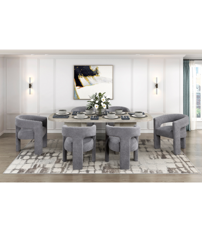 6048NG + 6054 Marais 7-Piece Dining Set – Modern Organic Contemporary Style, Light Gray & Dark Gray Bouclé by Homelegance