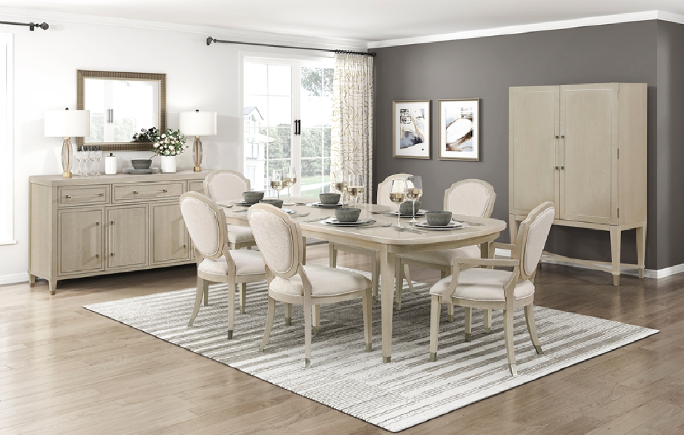 1312 Genoa 7-Piece Extendable Dining Set – Transitional Contemporary Style, Light Oak Finish & Chenille Chairs by Homelegance