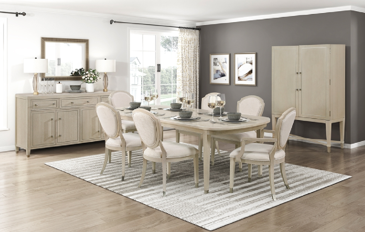 1312 Genoa 7-Piece Extendable Dining Set – Transitional Contemporary Style, Light Oak Finish & Chenille Chairs by Homelegance