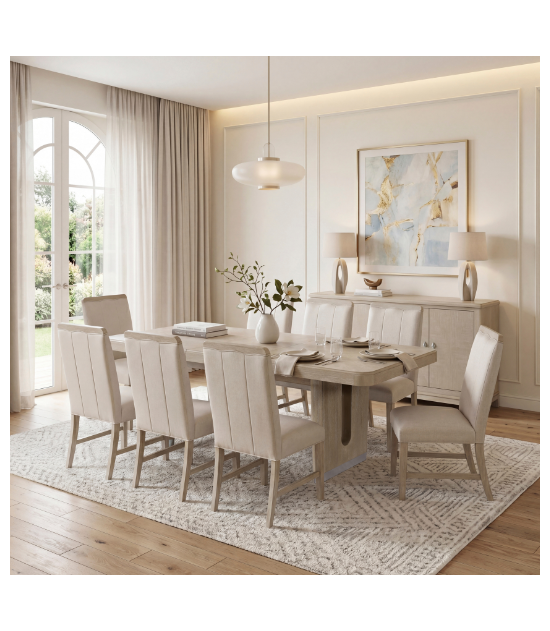 6066NN-84 Clara Collection 7-Piece Dining Set – Contemporary Style, Wire-Brushed Light Gray Finish by Homelegance