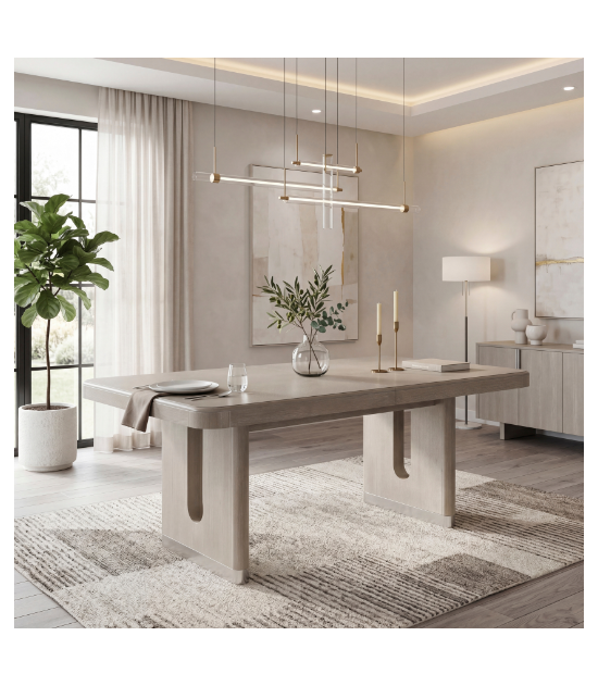 6066NN-84 Clara Collection 7-Piece Dining Set – Contemporary Style, Wire-Brushed Light Gray Finish by Homelegance