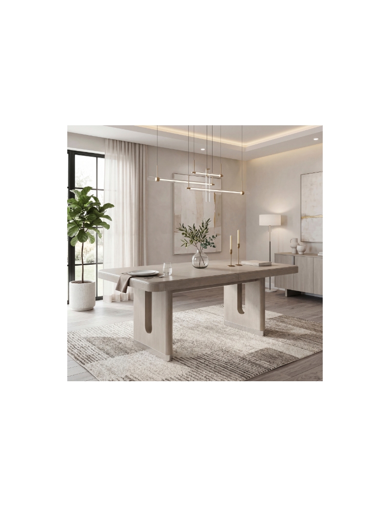6066NN-84 Clara Collection 7-Piece Dining Set – Contemporary Style, Wire-Brushed Light Gray Finish by Homelegance