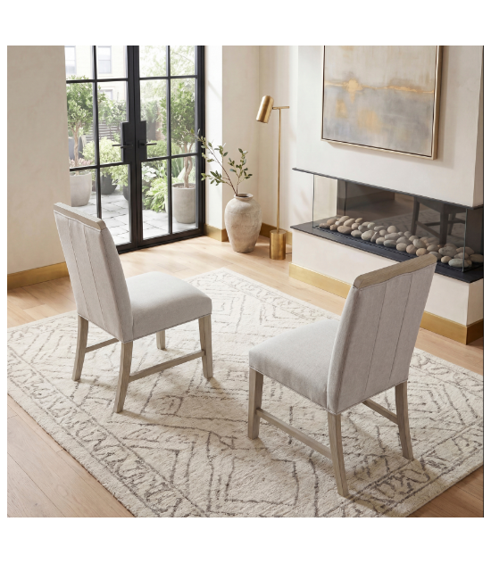 6066NN-84 Clara Collection 7-Piece Dining Set – Contemporary Style, Wire-Brushed Light Gray Finish by Homelegance