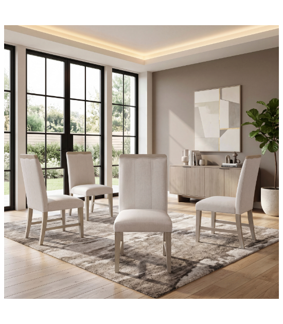 6066NN-84 Clara Collection 7-Piece Dining Set – Contemporary Style, Wire-Brushed Light Gray Finish by Homelegance