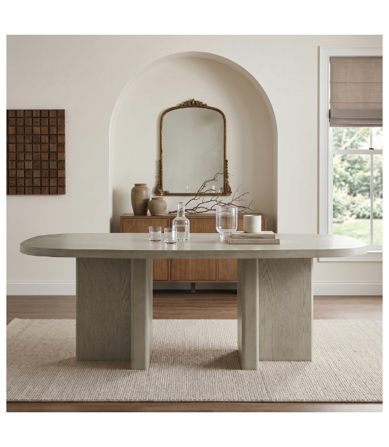 6048NG + 6054 Marais 7-Piece Dining Set – Modern Organic Contemporary Style, Light Gray & Dark Gray Bouclé by Homelegance