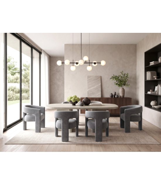 6048NG + 6054 Marais 7-Piece Dining Set – Modern Organic Contemporary Style, Light Gray & Dark Gray Bouclé by Homelegance