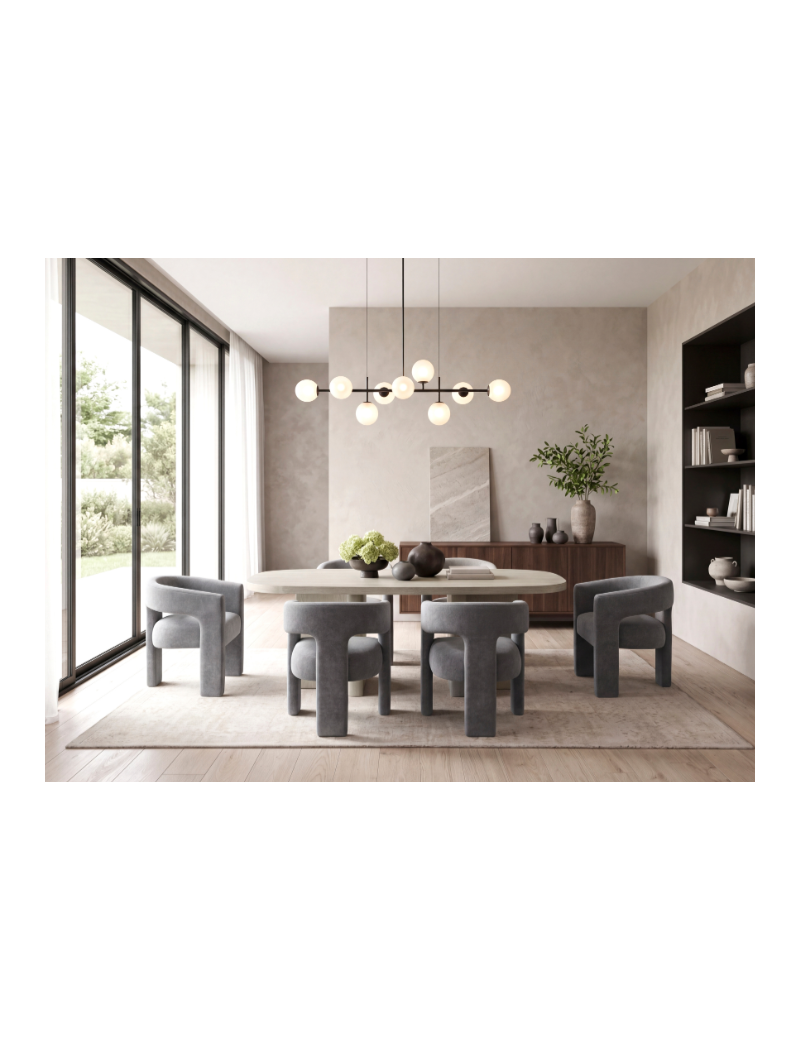 6048NG + 6054 Marais 7-Piece Dining Set – Modern Organic Contemporary Style, Light Gray & Dark Gray Bouclé by Homelegance