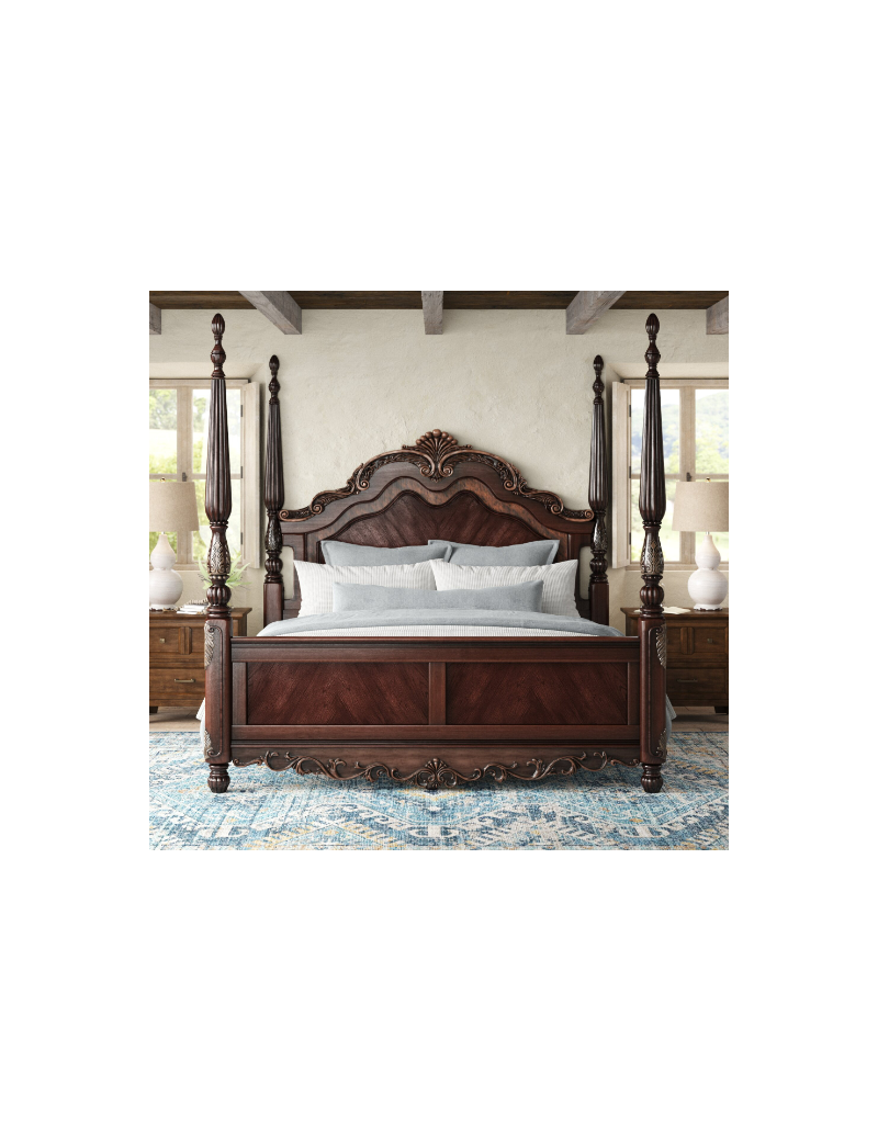 2243 Deryn Park Collection 5-Piece Queen Bedroom Set – Traditional Style, Cherry Finish with Gold Tipping by Homelegance