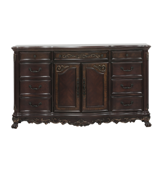 2243 Deryn Park Collection 5-Piece Queen Bedroom Set – Traditional Style, Cherry Finish with Gold Tipping by Homelegance