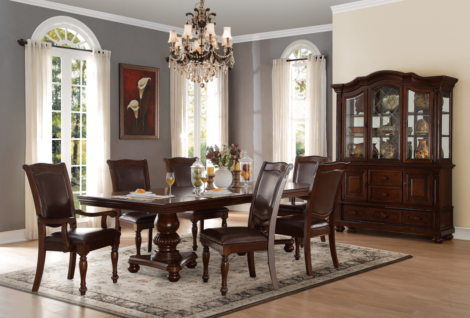 5473-103 Lordsburg 7-Piece Extendable Dining Set -6 side Chairs – Traditional Style, Brown Cherry Finish by Homelegance