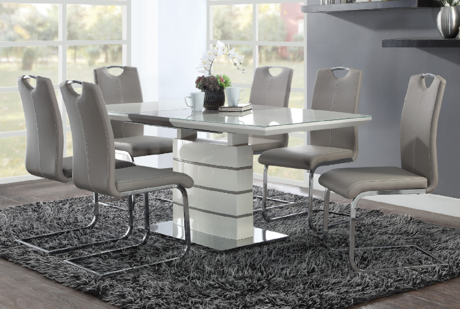 5599-71 Glissand 7-Piece Extendable Dining Set & Chrome by Homelegance
