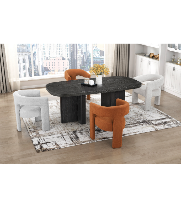 6048-82 Marais 5-Piece Dining  – Modern Mid-Century Style, Light Gray Table ,Orange & white Bouclé by Homelegance