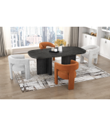 6048-82 Marais 5-Piece Dining  – Modern Mid-Century Style, Light Gray Table ,Orange & white Bouclé by Homelegance