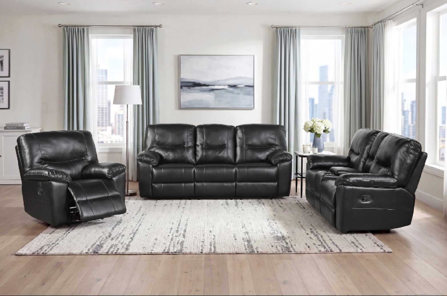 9037 Maverick Black Reclining Sofa & Loveseat | Homelegance | Phoenix AZ