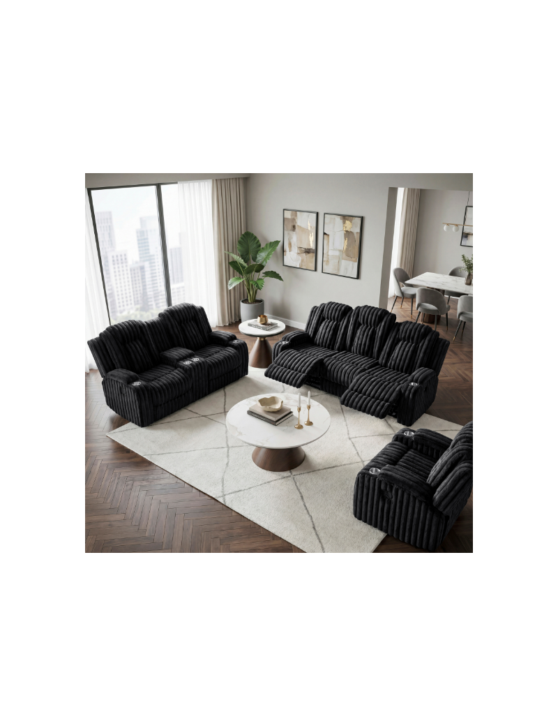 Phyllis Black Corduroy Reclining Sofa Set | Homelegance | Phoenix AZ