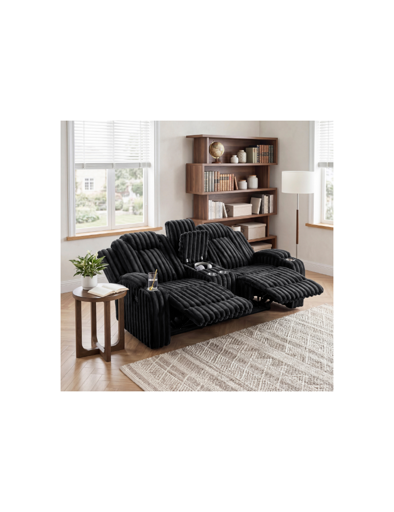 Phyllis Black Corduroy Reclining Sofa Set | Homelegance | Phoenix AZ