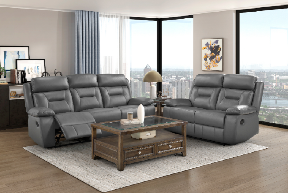 Laconia Silver Leather Power Reclining Sofa Set | Homelegance | Phoenix AZ