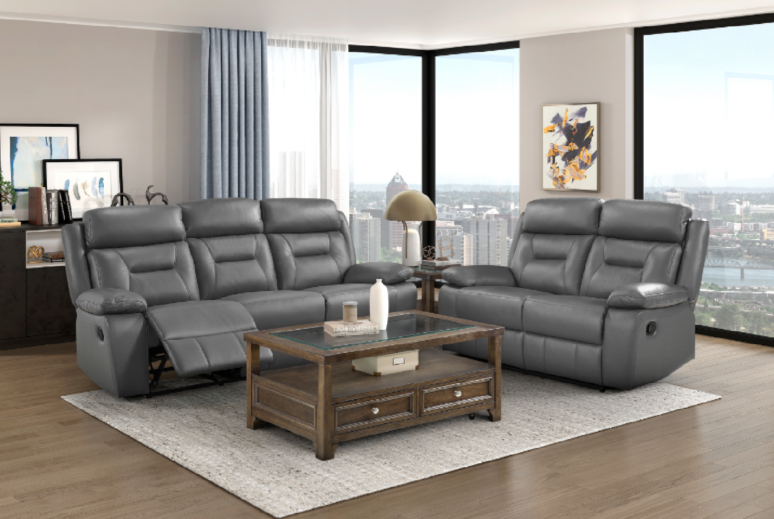 Laconia Silver Leather Power Reclining Sofa Set | Homelegance | Phoenix AZ