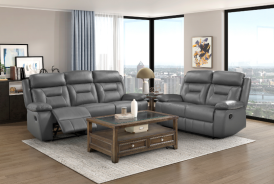 Ellicott Brown Leather Reclining Sofa Set | Homelegance | Phoenix AZ