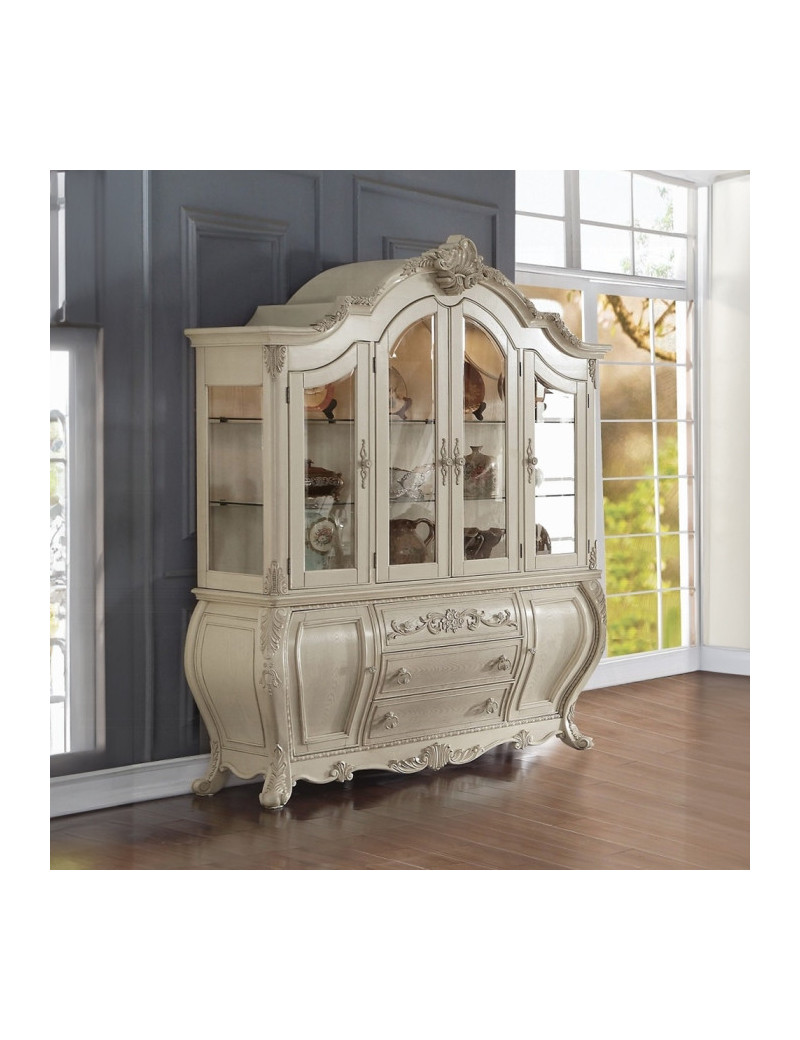 61284 Antique white Finish Hutch & Buffet Ragenardus Collection By Acme Furniture