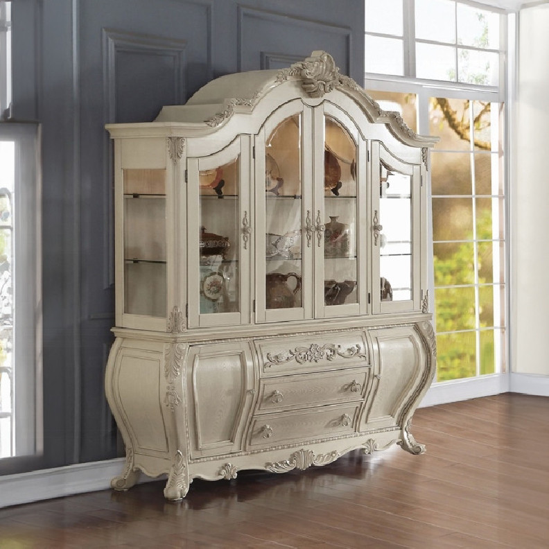 61284 Antique white Finish Hutch & Buffet Ragenardus Collection By Acme Furniture