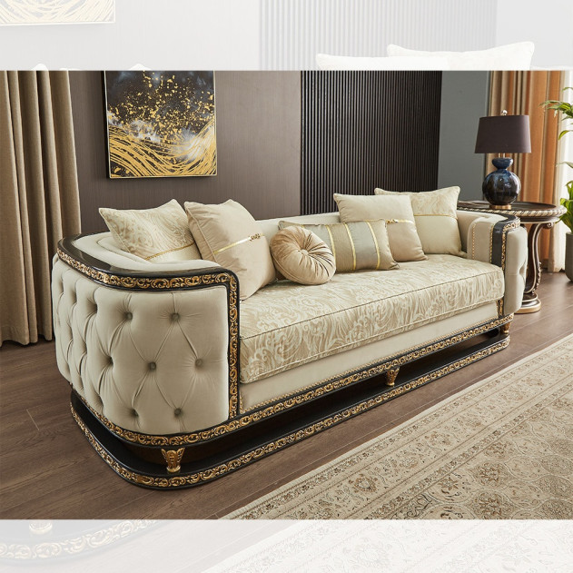 HD-9010 Luxury European Traditional Style Sofa & Loveseat Set in Beige, Charcoal & Antique Gold by Homey Design