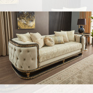 HD-9010 Luxury European Traditional Style Sofa & Loveseat Set in Beige, Charcoal & Antique Gold by Homey Design