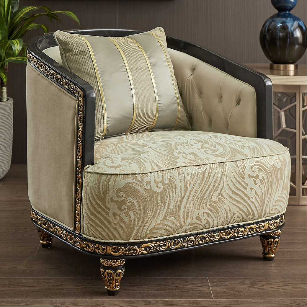 HD-9010 Luxury European Traditional Style Sofa & Loveseat Set in Beige, Charcoal & Antique Gold by Homey Design
